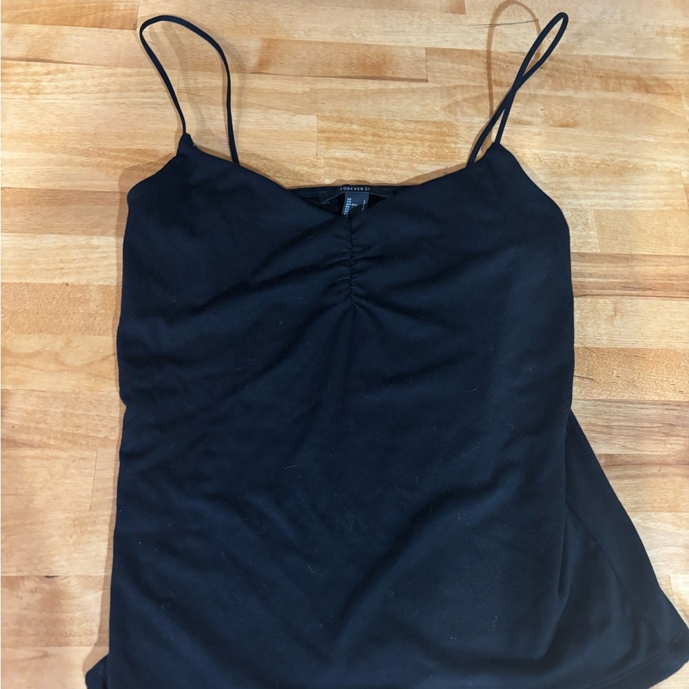 Forever 21 Black Ruched Spaghetti Strap Cami - large